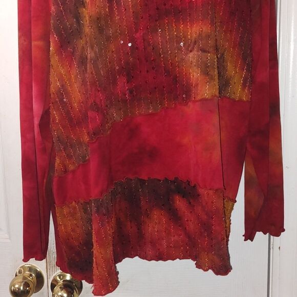 Avenue Stretch  super soft sequin red  brown tan gold  top blouse  Sz 22/24 - Picture 2 of 5